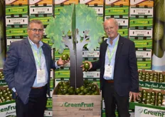 Dan Acevedo and Dave Culpeper with GreenFruit Avocados proudly show their avocado tree, a new display that hasn’t been launched in the market yet.